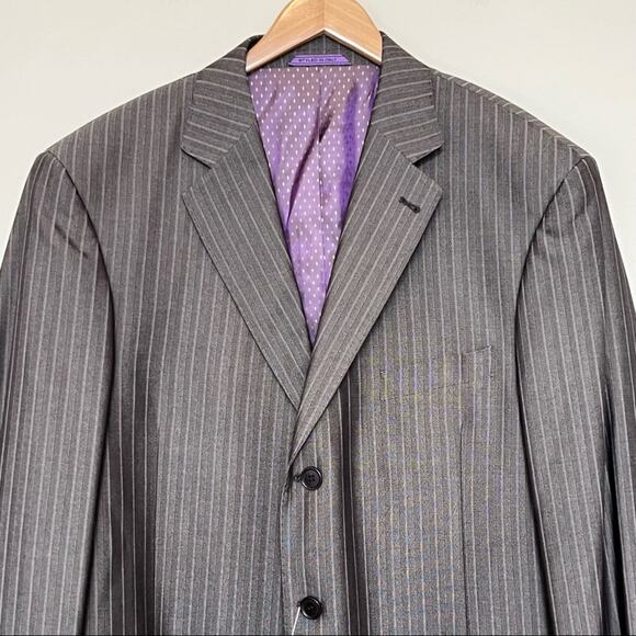 Earvin “Magic” Johnson Signature blazer jacket brown pinstriped super 120’s 48R - Picture 2 of 8